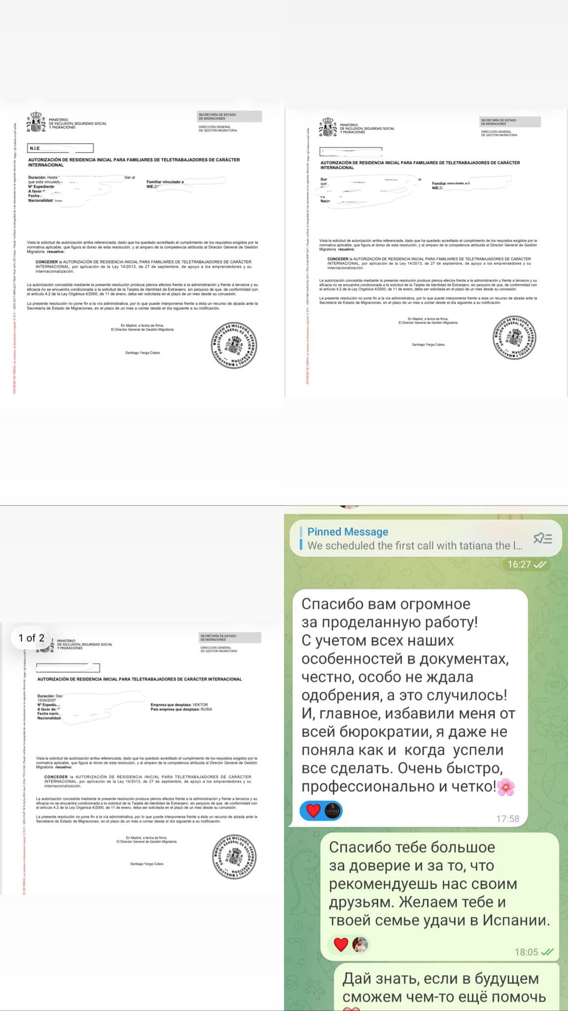 Spanish residence permit documents approved for 3 years